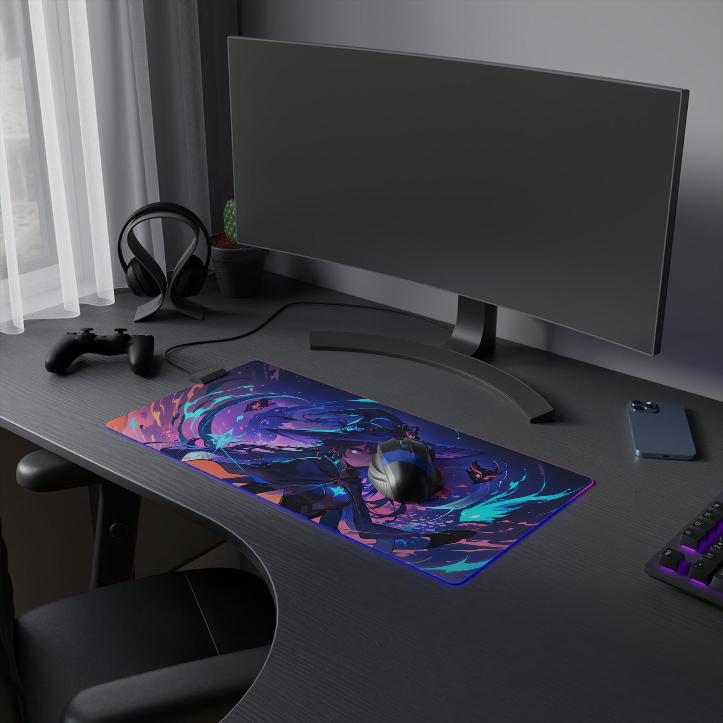 LED Gaming Mouse Pad with Mystic Witch Design - Perfect for Gamers & Anime Fans