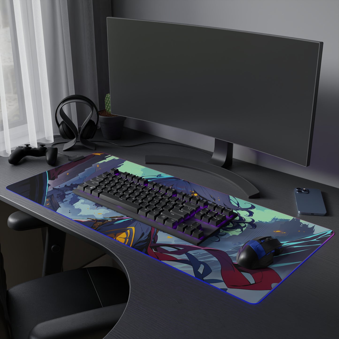 LED Gaming Mouse Pad – Anime Character Design with Colorful Edges