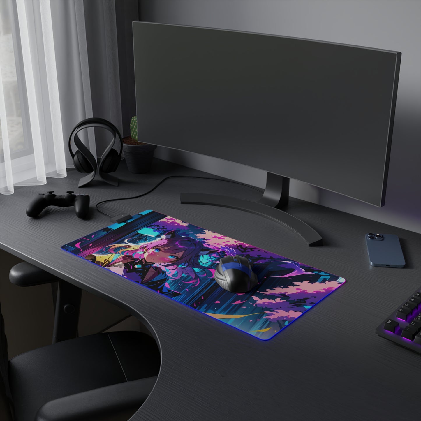 LED Gaming Mouse Pad with Anime Girl Design - RGB Backlight Gaming Accessory