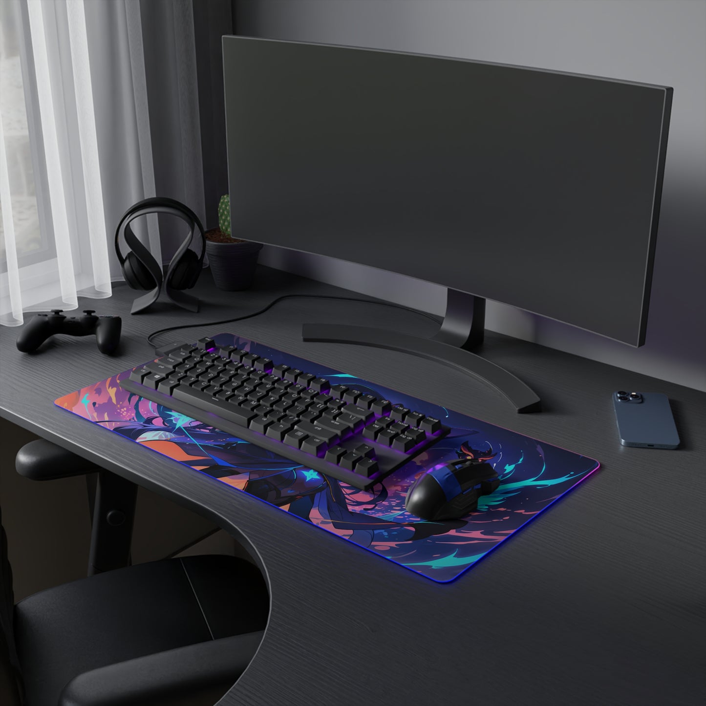 LED Gaming Mouse Pad with Mystic Witch Design - Perfect for Gamers & Anime Fans